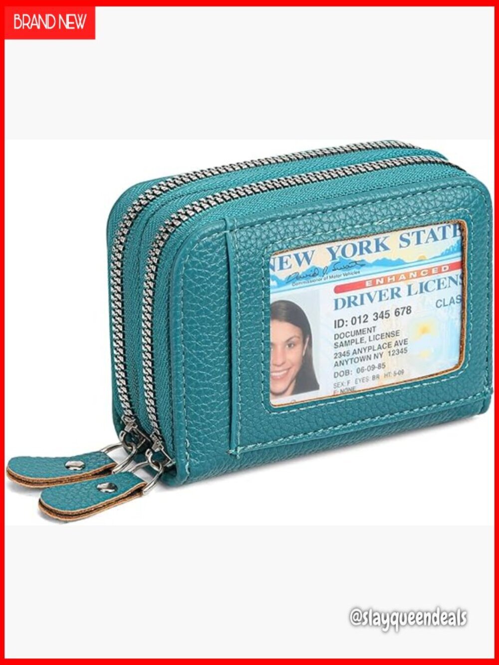 Leather RFID Blocking Card Holder Wallet with ID Window & Zipper